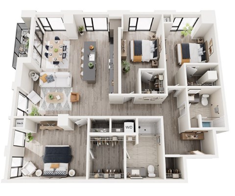 Floor plan for 3 beds, 2 baths, 1630 sqft